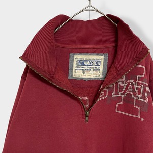 【JAMERICA】カレッジ ロゴ アイオワ州立大学 IOWA STATE UNIVERSITY 刺繍ロゴ バックロゴ ハーフジップ スナップ スウェット プルオーバー カンガルーポケットM US古着