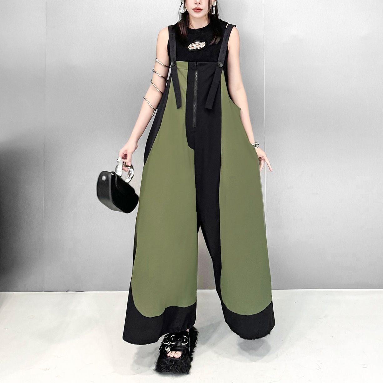 CONTRAST SLEEVELESS WIDE LEG RELAXED JUMPSUIT M-17198