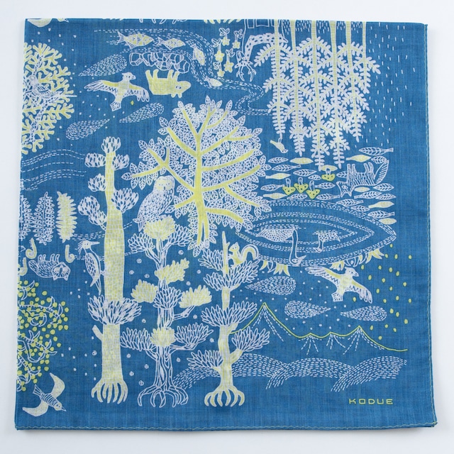 【欠品中 次回入荷未定】ひびのこづえ 大判ハンカチ SHIRETOKO / ブルー ガーゼ素材 58x58cm KH20-02