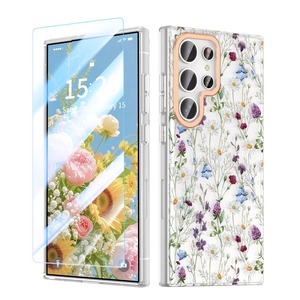 【特価処分】MILPROX Samsung Galaxy S24 Ultraケース 花柄 かわいい クリア 強化ガラスフィルム付き 耐衝撃 ソフト&軽量 耐久性 おしゃれ フラワー 女性人気 ギャラクシー S24 ウルトラ ケース 6.8インチ
