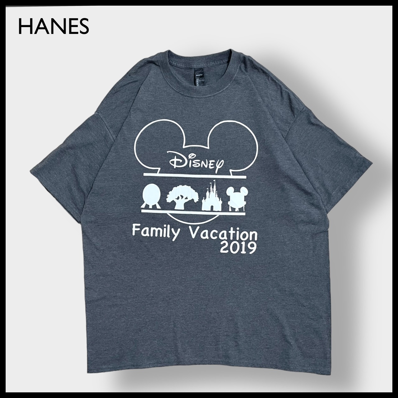 【HANES】Disney Family Vacation ロゴ プリント Tシャツ 2XL ビッグシルエット 半袖  ディズニー ミッキー ヘインズUS古着