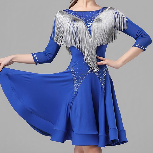 フリンジデザイン ラウンドネック Aライン ドレス ds0093