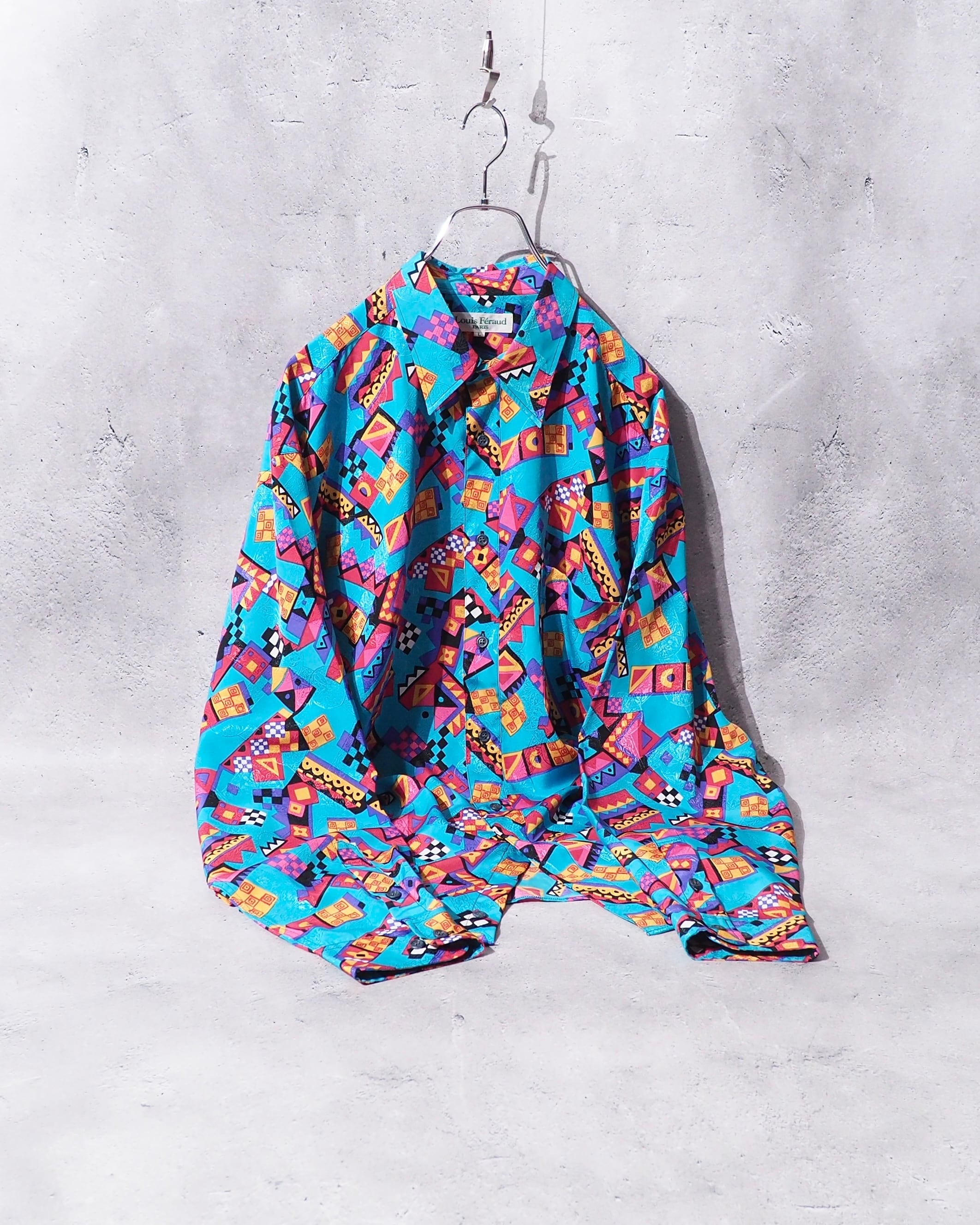 1990s Beautiful Geometric patterns vintage Drape loose shirt