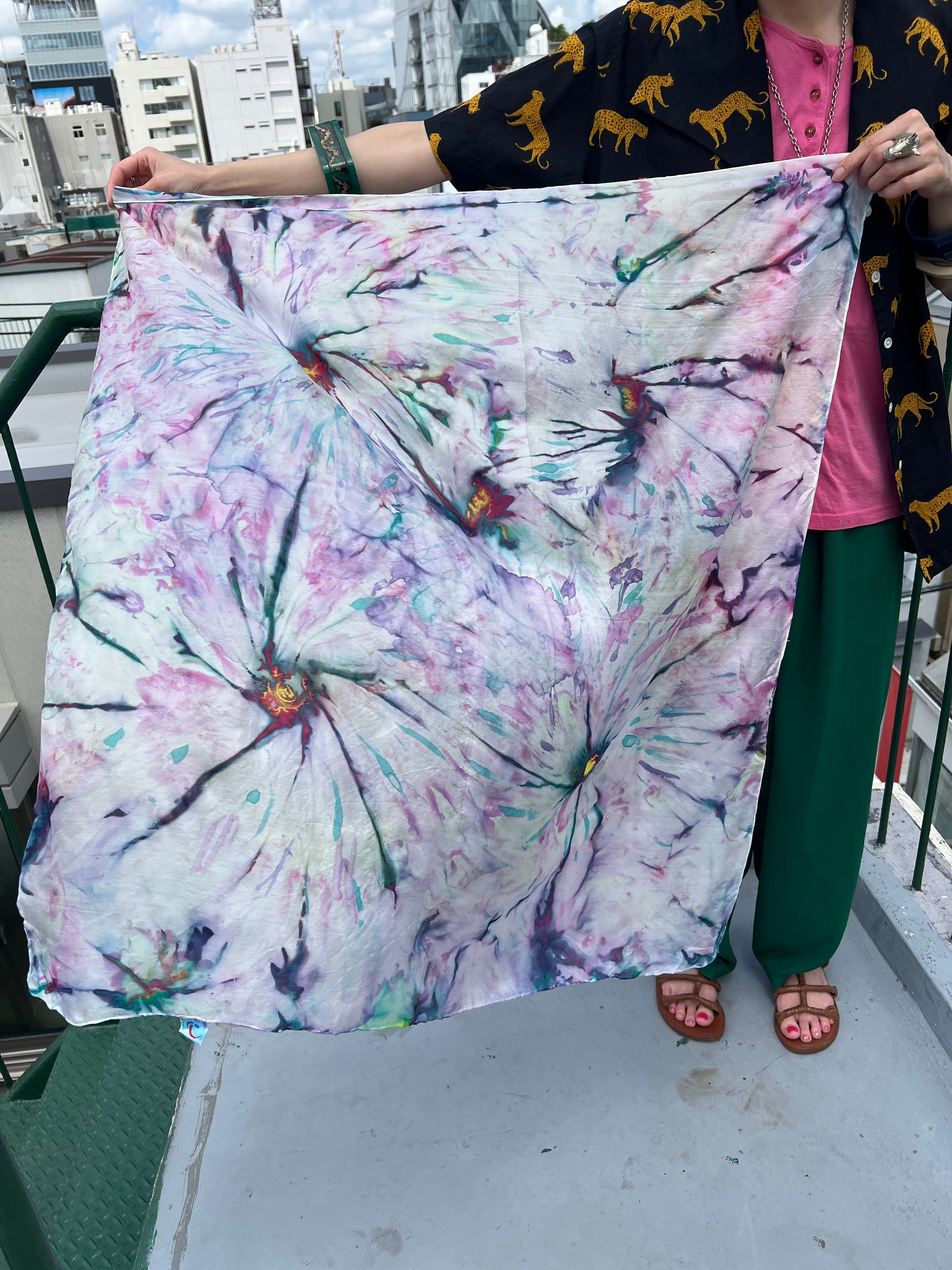 Vintage indian silk floral art scarf