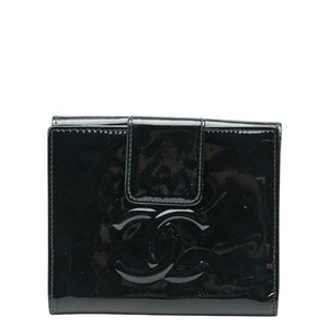 シャネル ココマーク カメリア 二つ折り財布 ブラック マルチカラー パテントレザー レディース CHANEL 【中古】