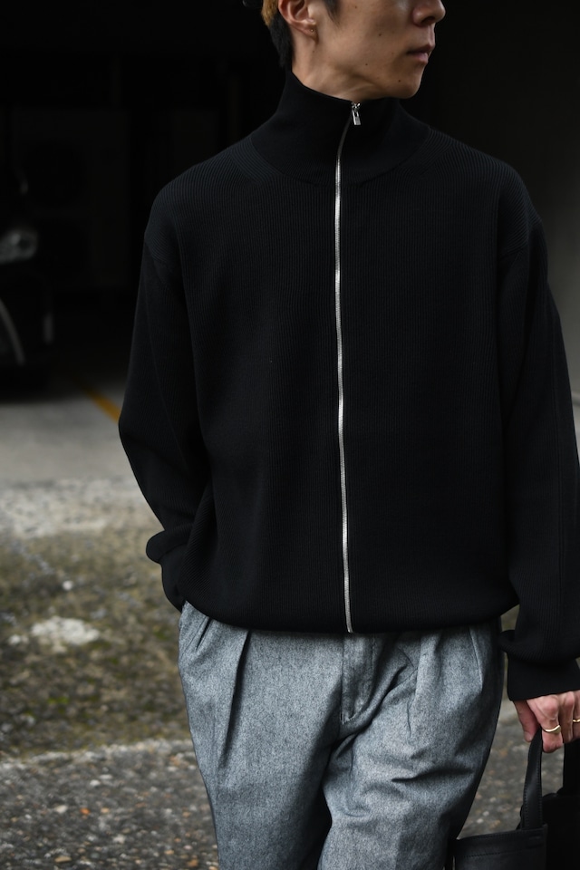 BATONER / HARD TWIST WOOL RIB DRIVERS KNIT (Black)