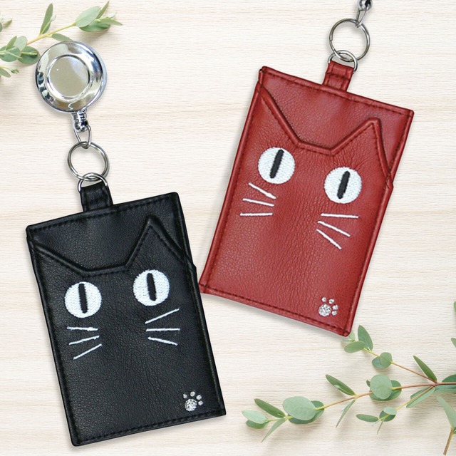 猫柄 リール付 パスケース 定期入れ ICカード 伸びる ねこ 猫グッズ 【313】