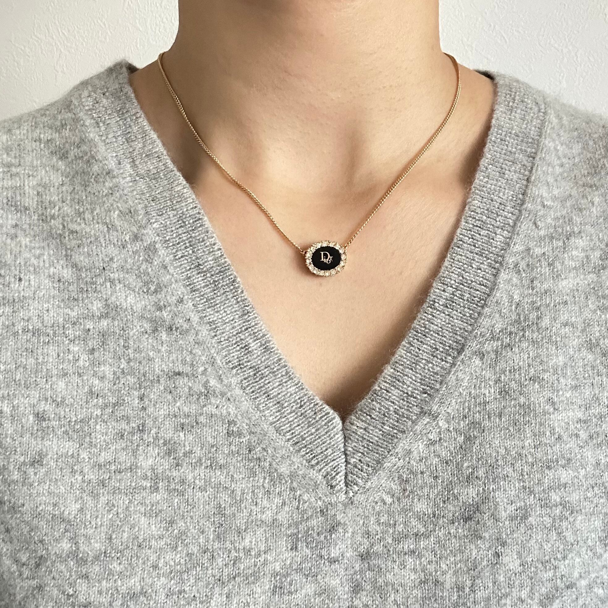 N5125】Christian Dior oval rhinestone necklace/クリスチャン