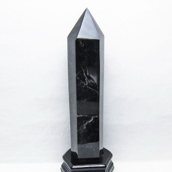 2.4Kg モリオン 六角柱 黒水晶 ポイント 置物 一点物 台座付属 162-441