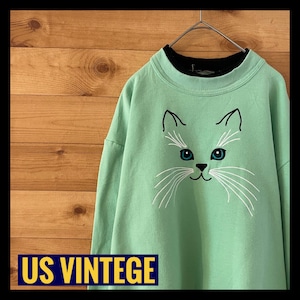 【US古着】猫 刺繍プリント スウェット トレーナー ネコ アメリカ古着