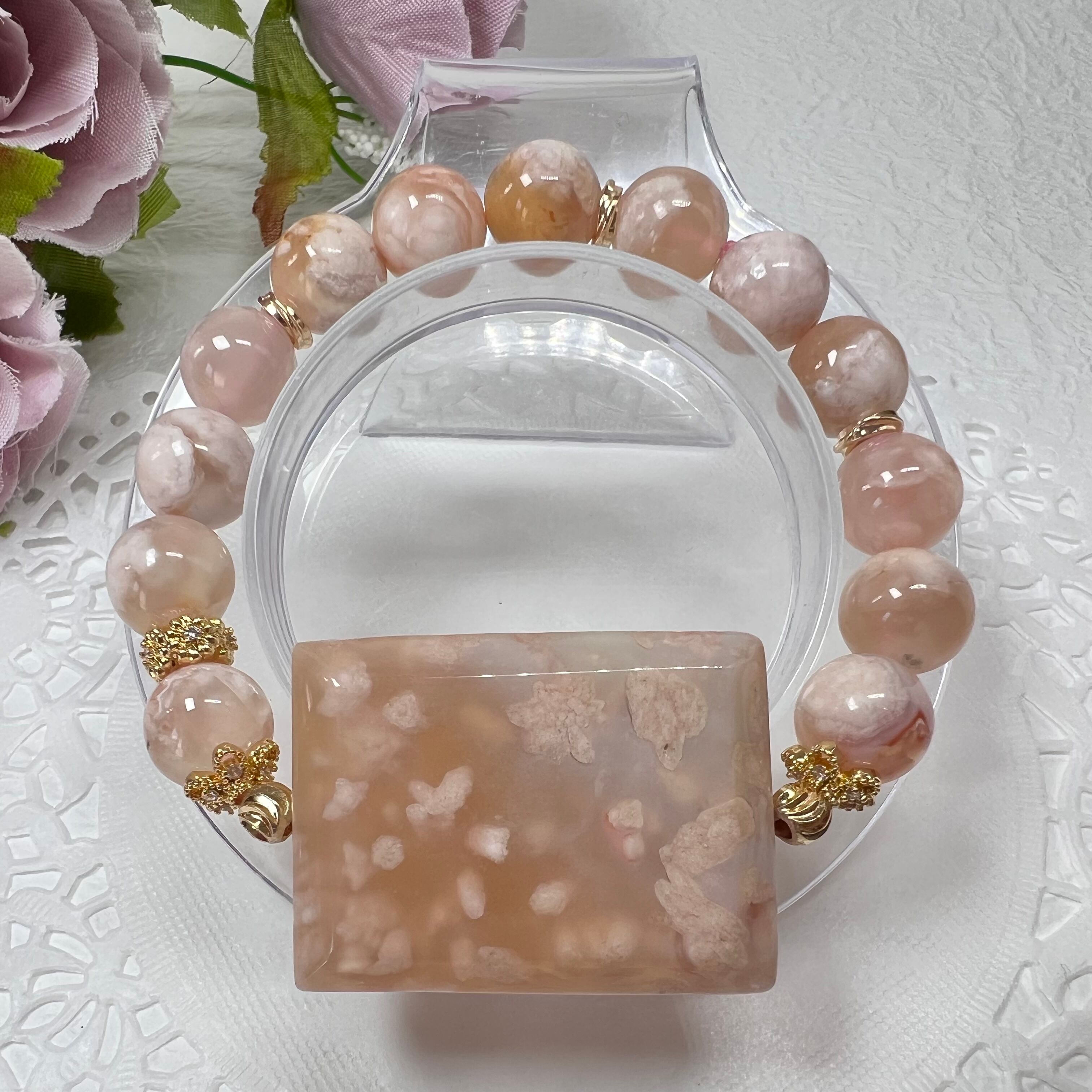 【桜瑪瑙スクエアブレスレット✿①】♥送料無料♥天然石 パワーストーン