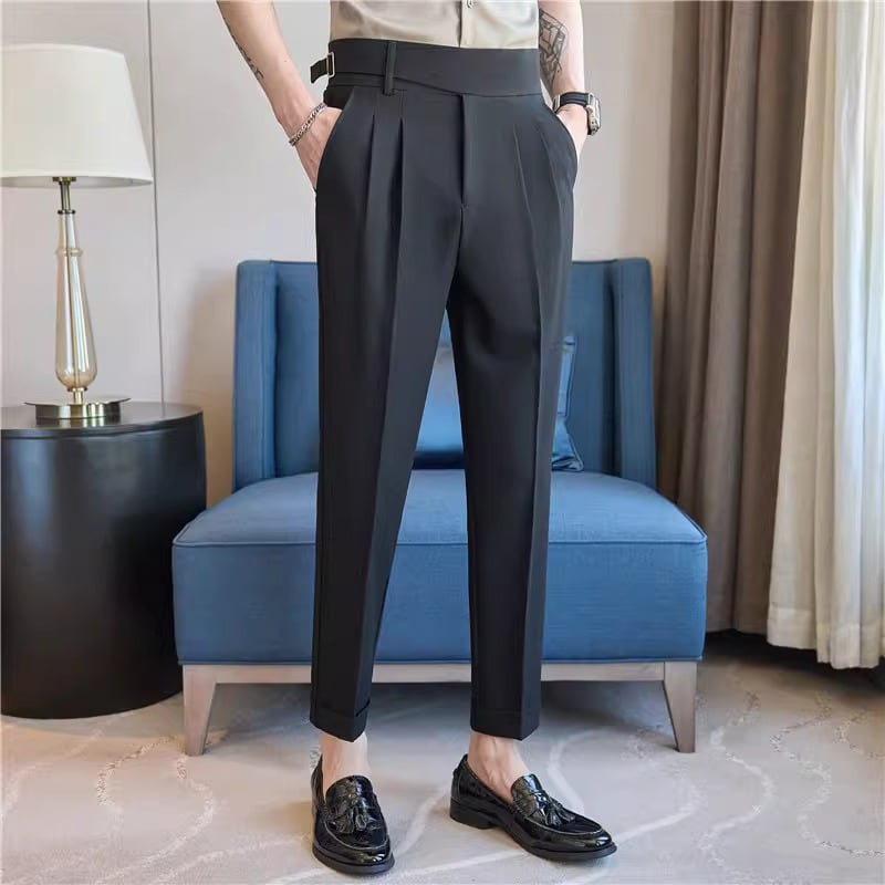 ベルト付き ハイウエスト ストレート メンズ パンツ 2color PA0414