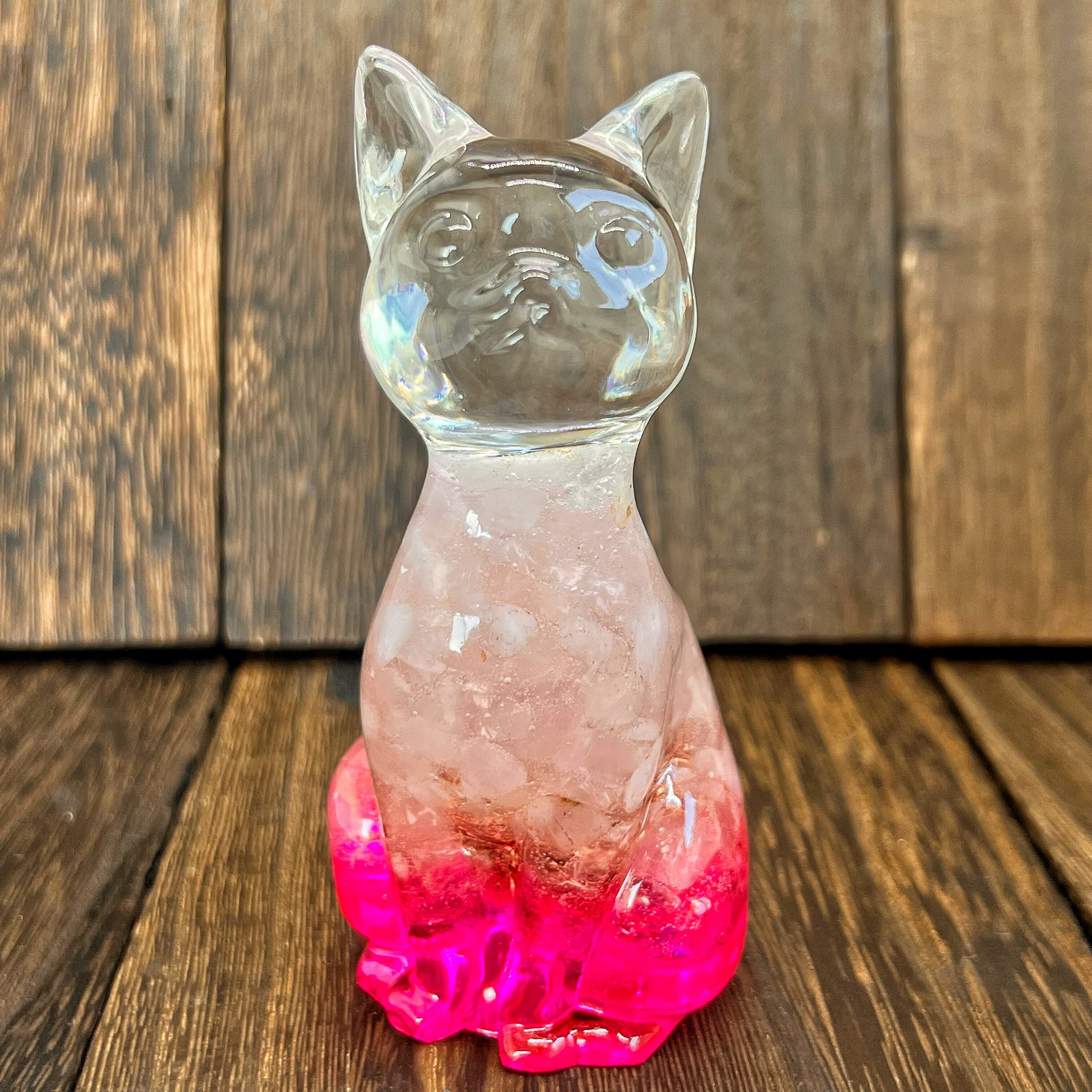 猫の日に!【1点もの】猫 オルゴナイト ローズクォーツ 置物