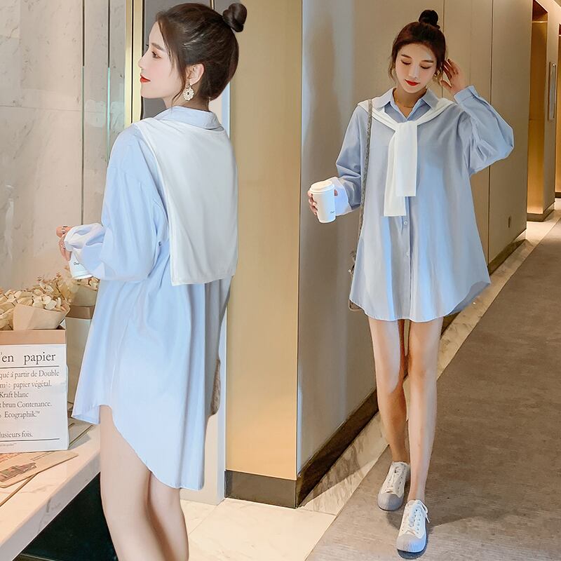 【新作】【送料無料】 6860＃マタニティドレス春秋長袖イージーマッチングルーズシャツドレス妊婦ママドレス ロング スプリング 春物 オータム 秋物 AL expec370741161050