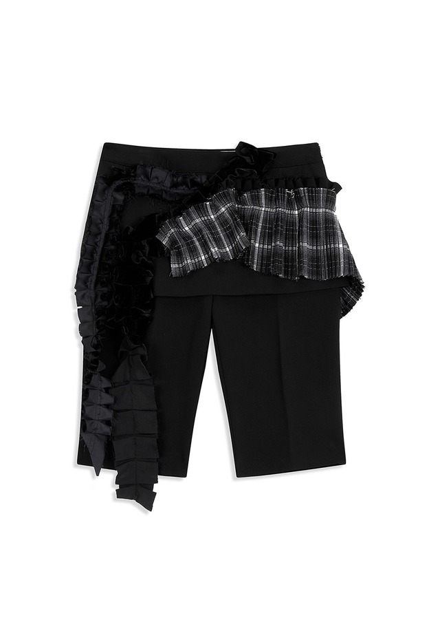 [OPEN YY] PLEATS LAYERED BERMUDA SHORTS, BLACK 正規品 韓国ブランド 韓国通販 韓国代行 韓国ファッション オープン ワイワイ 日本 店舗