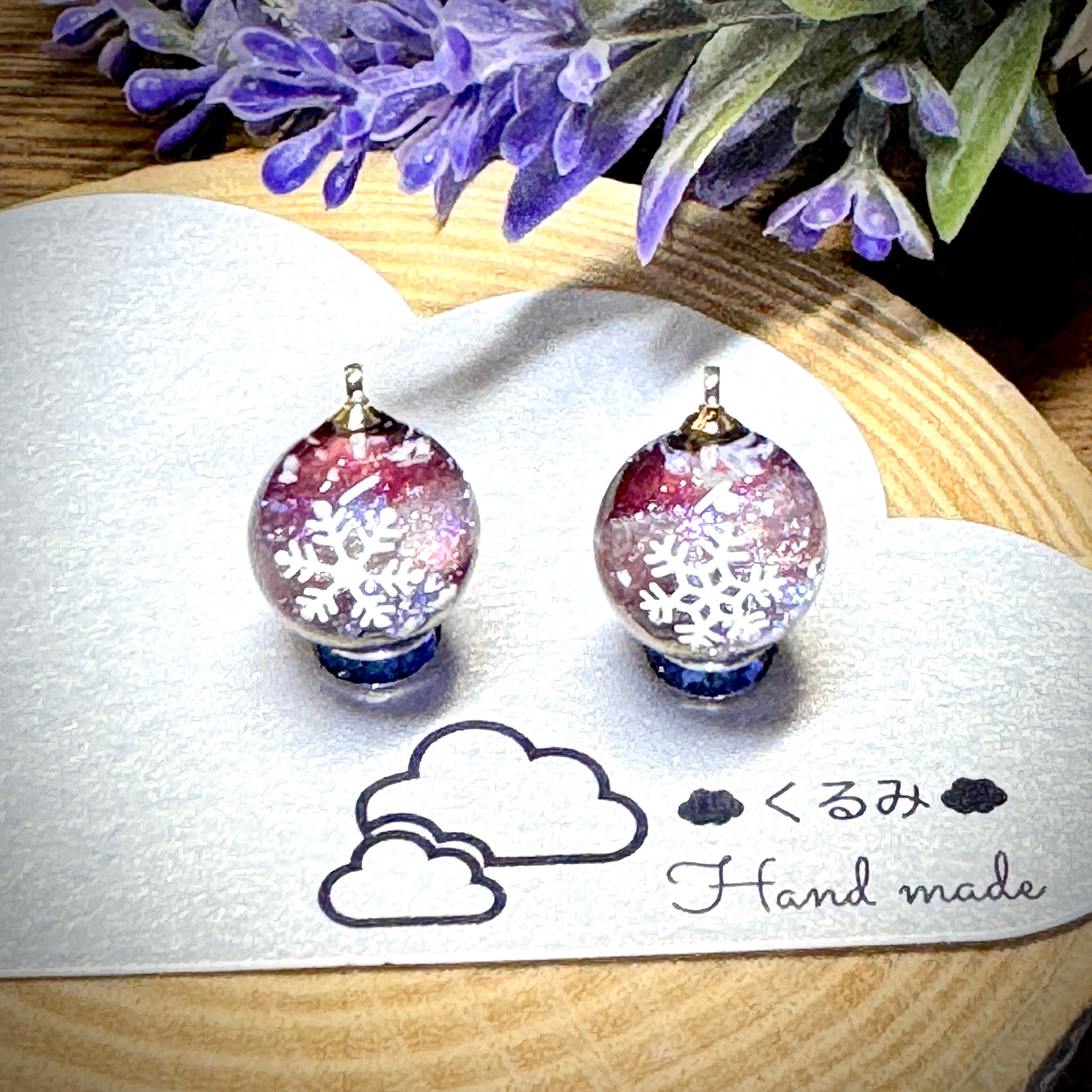 レジンピアス イヤリング 雪の結晶 まん丸 12mm b