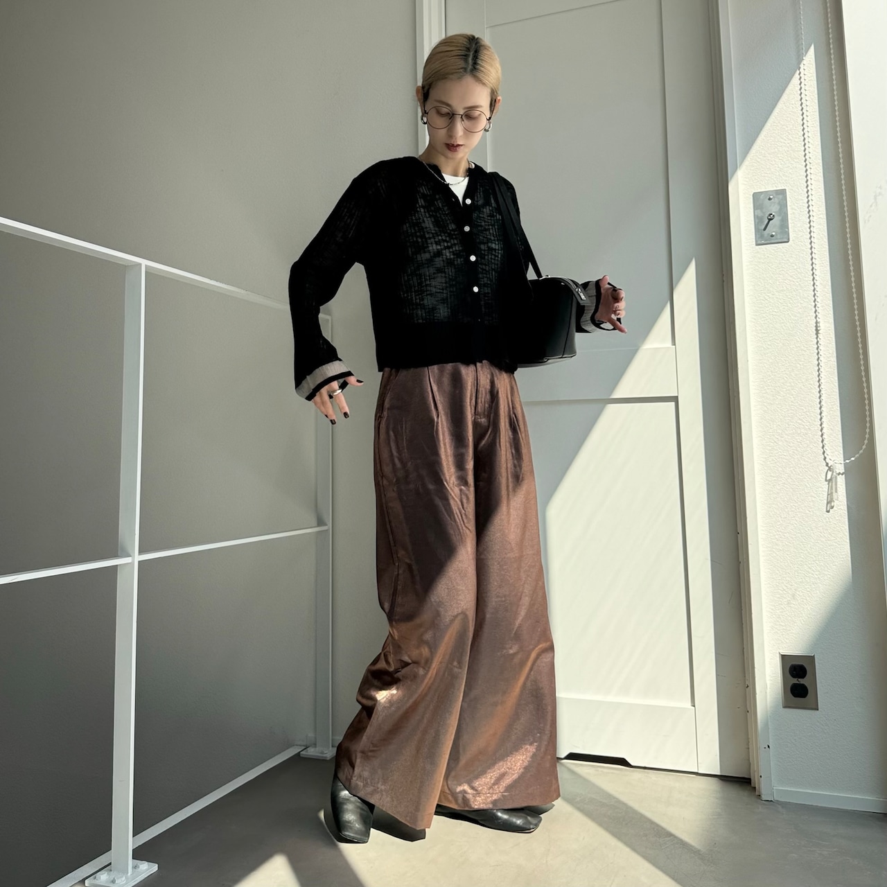 フレアスリーブシアーニットCD/ブラック