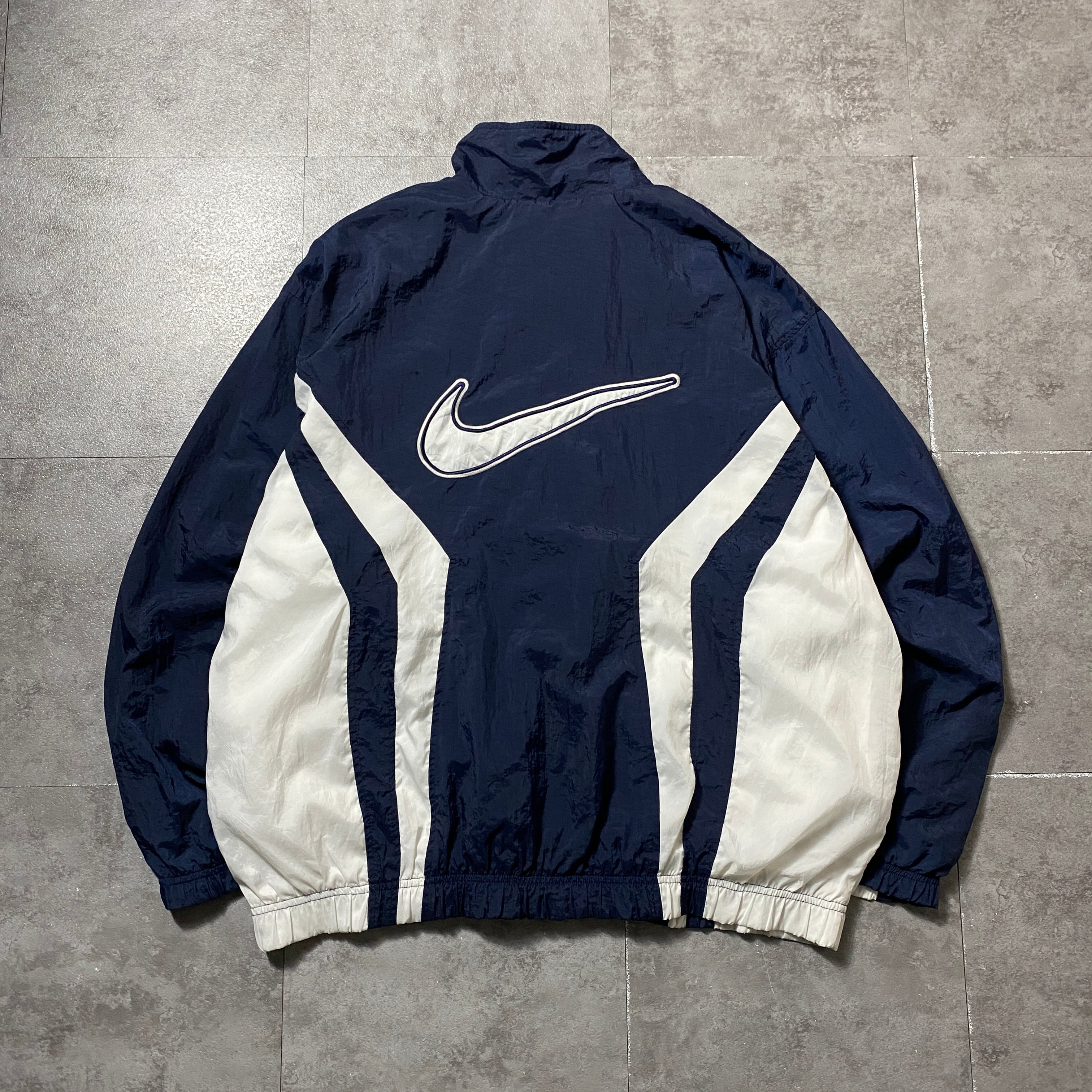 90's NIKE ナイキ スウォッシュ 刺繍ワンポイント バック刺繍 ネイビー