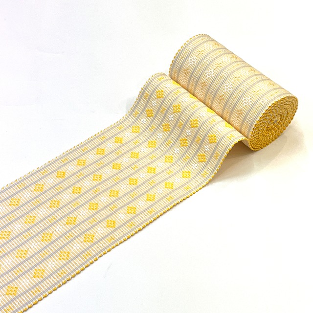 首里花織　半幅帯　黄色　白　グレー　（端処理込み）　4RK30956