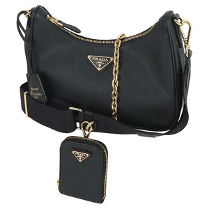 Used PRADA プラダ リ・エディション 2005 ショルダーバッグ サフィアーノレザー ブラック 1BH204 ポーチ付き 2WAY 超美品