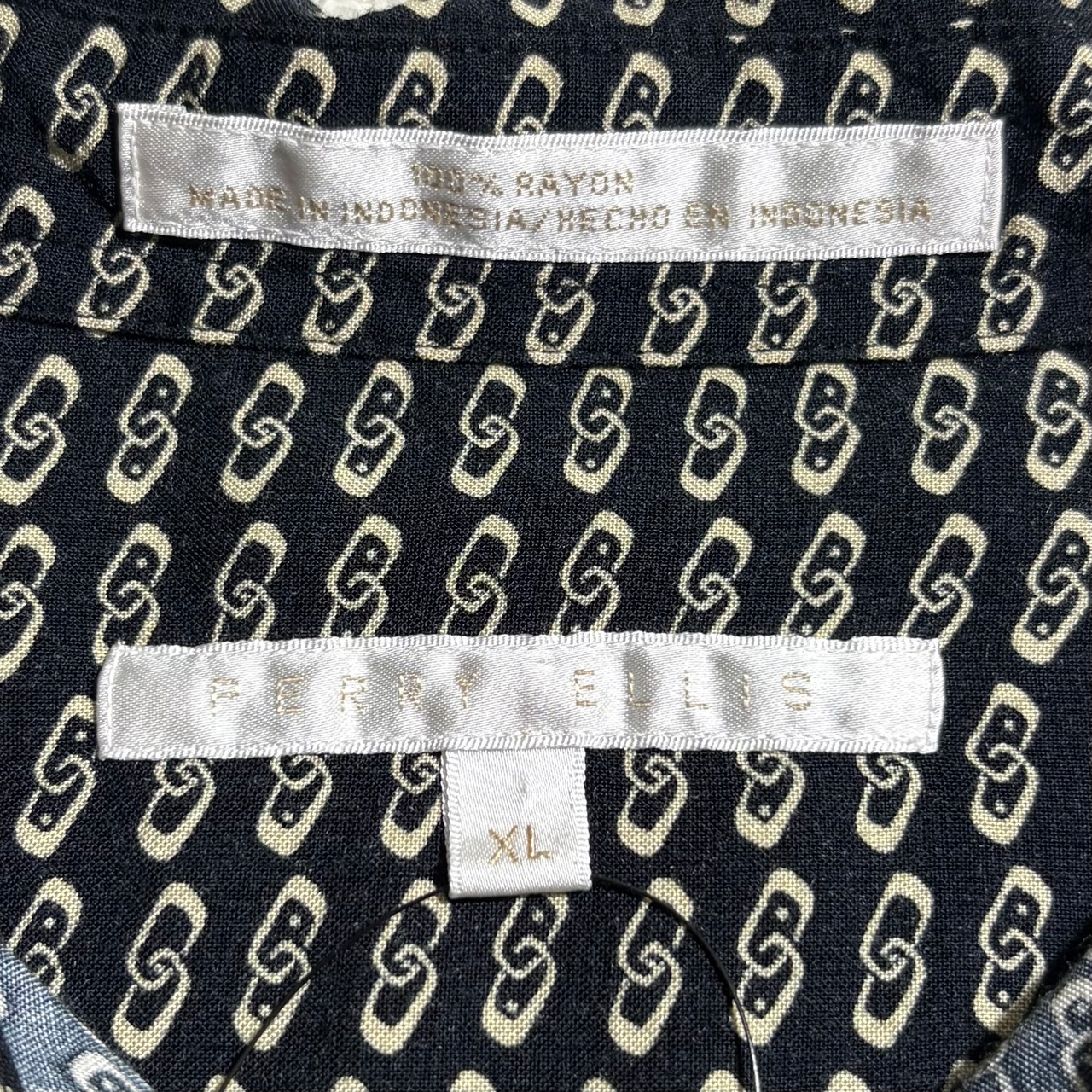PERRY ELLIS atomic pattern black rayon shirt