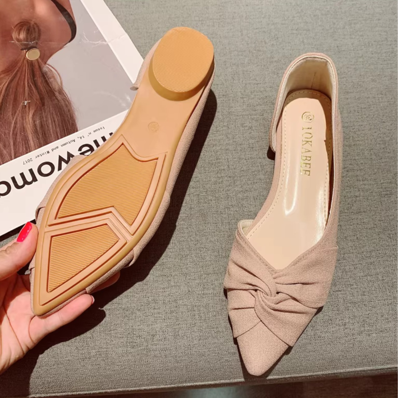 フロントツイスト サイドオープン ポインテッドトゥ ローヒール  00184・画像3