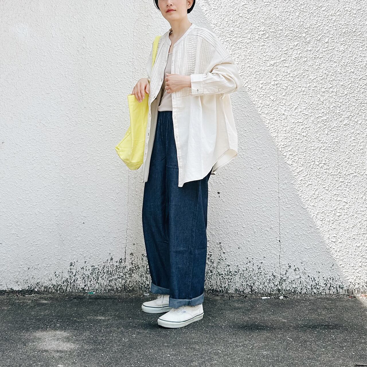 Denim pin tuck blouse