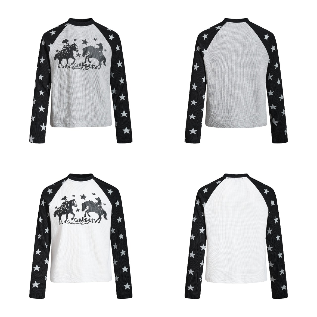 VINTAGE ストリート スタースリーブ ワッフルロングTシャツ T2245