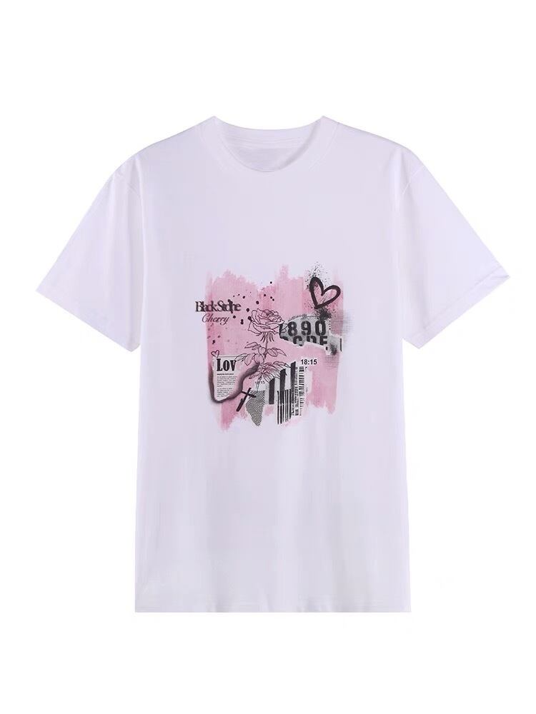 2カラー 】ピンク ホワイト 白 Tシャツ ロック トップス