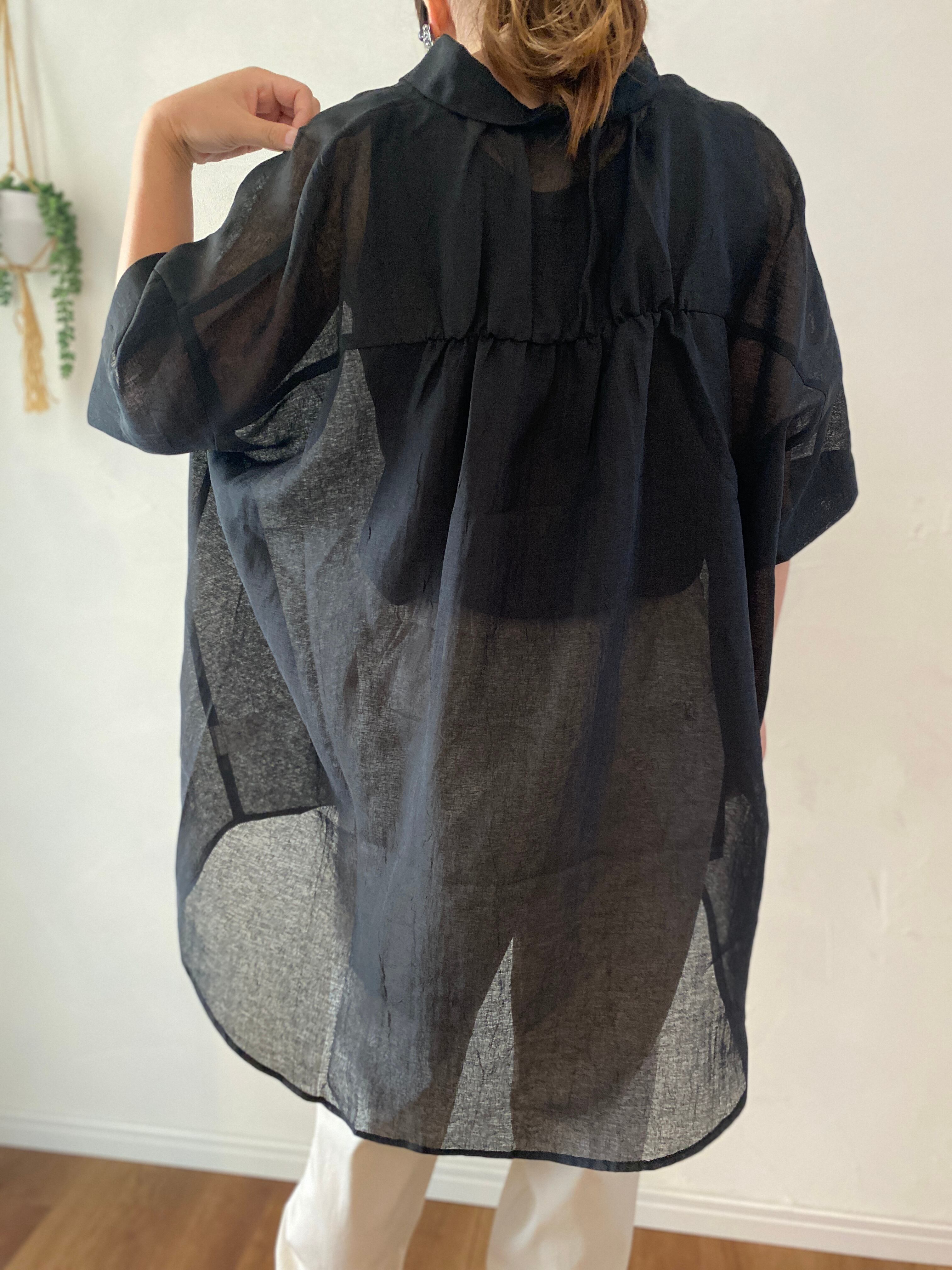 【SELECT】リネンライクバックギャザーシアーシャツ（41-0131）