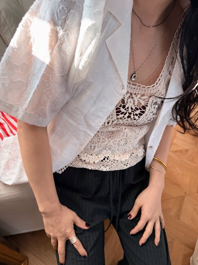 《予約》ojo de papa ¨ adult) feather shirt ... white ¨ 2nd 26summer