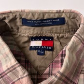 TOMMY HILFIGER トミーヒルフィガー フラッグタグ チェック柄 BD 長袖シャツ M/ピンク ベージュ/90s vintage