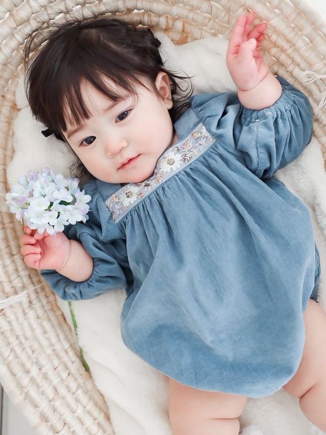 【70-80cmオーダー】キルト風仕立てインド綿ロンパース