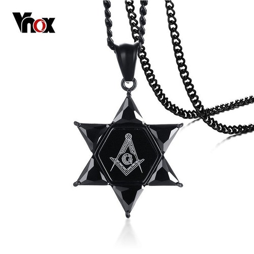 【送料無料】 メンズ ネックレス 星 スター ペンダント AAA キュービック ジルコニア フリーメーソン チェーン 61cm 40001728