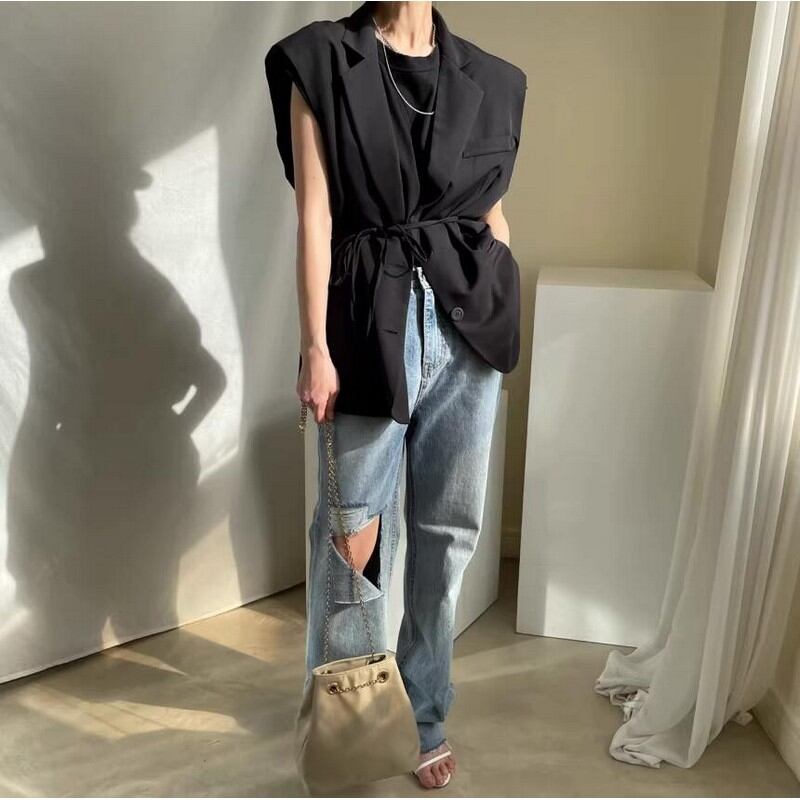 round neck T-shirt + levest W00329