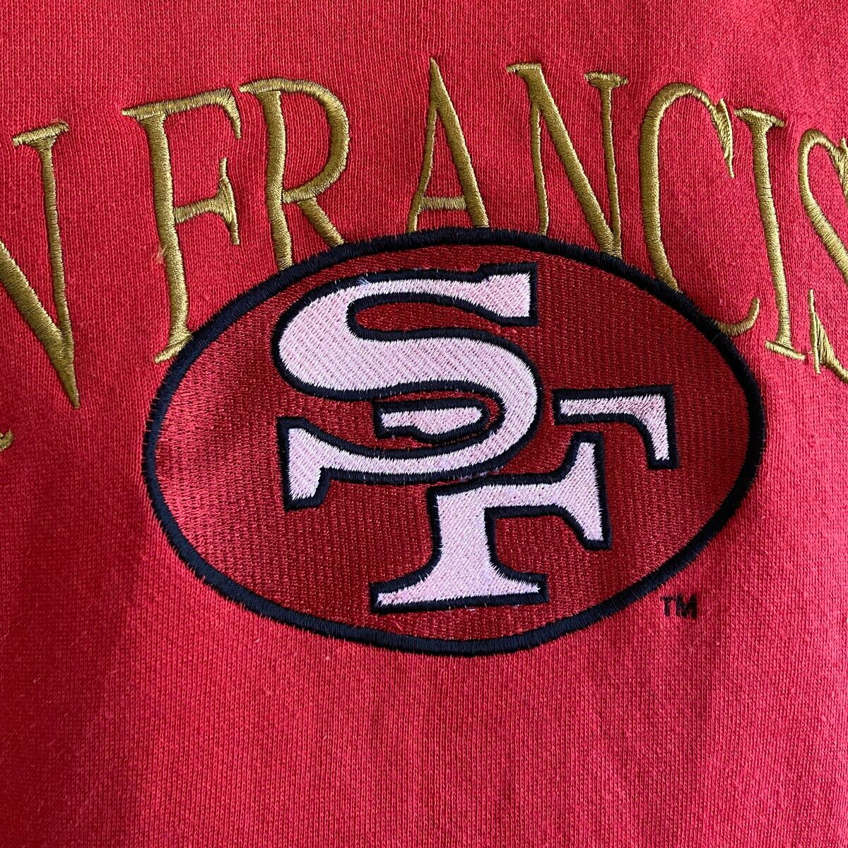 NFL サンフランシスコ・フォーティナイナーズ ロゴ刺繍 スウェット メンズXL相当 古着 ワッペン トレーナー San Francisco  49ers レッド 赤 【スウェット】【SW20】【AN20】 | cave 古着屋【公式】古着通販サイト