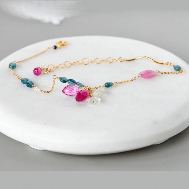 14kgf ルビーxブルーグリーントルマリンブレスレット | mumujewelry