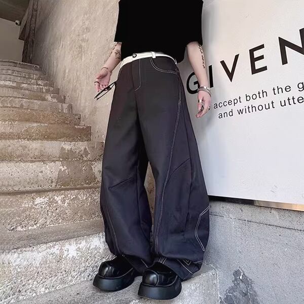 カーブシルエットステッチデニムウエストバイカラーワイドパンツ(ruf_02121)