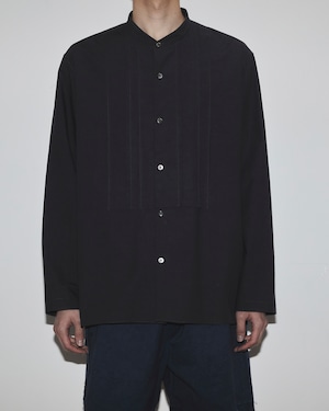 CONTROLLA+ linen blend basic band collar squid chest shirt