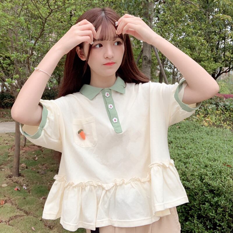 半袖レディース2020新作Tシャツキュートでキュートな学生ルーズ刺繡フリルルーズスモールフレッシュトップ 萌量不足79113458184