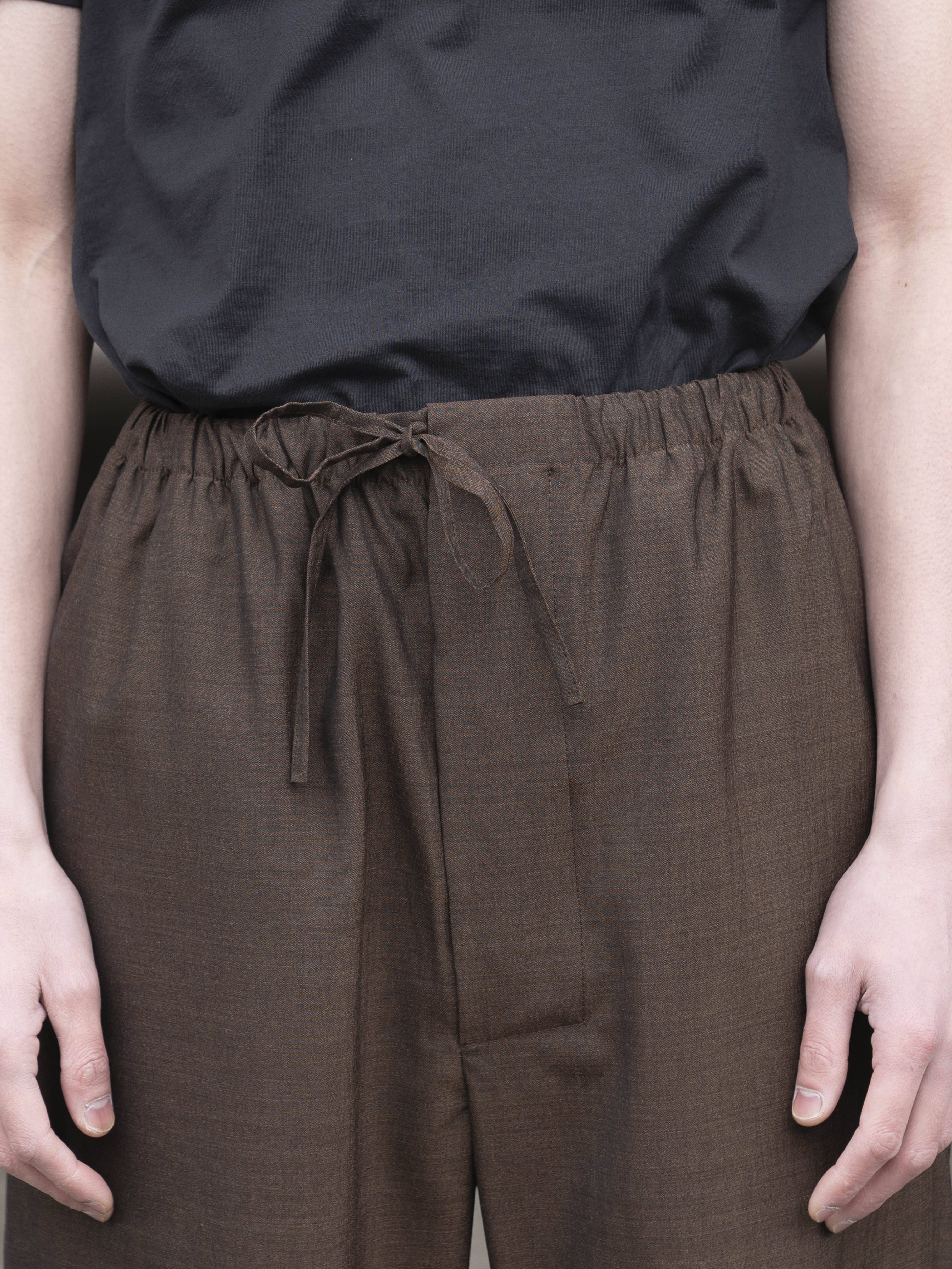GABRIELA COLL GARMENTS SUMMER WOOL DRAWSTRING TROUSERS BROWN S15