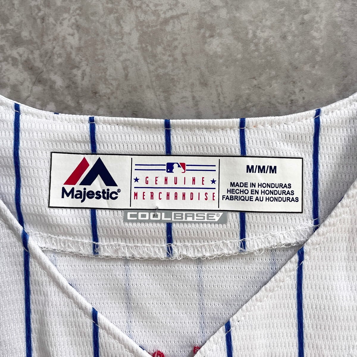 Majestic CHICAGO CUBS ピンストライプ ベースボールシャツ メンズM
