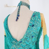 社交ダンス 衣装 凛舞 Chacott chrisanne チャコット クリスアン スタンダードドレス ドレス ワンピース フロート デモ 競技 ダンス パーティ 発表会 青緑 エメラルド 英国製 光沢 グリーン系 輝き 上品 ドレスアップ モダンダンス 競技用衣装 パフォーマンス