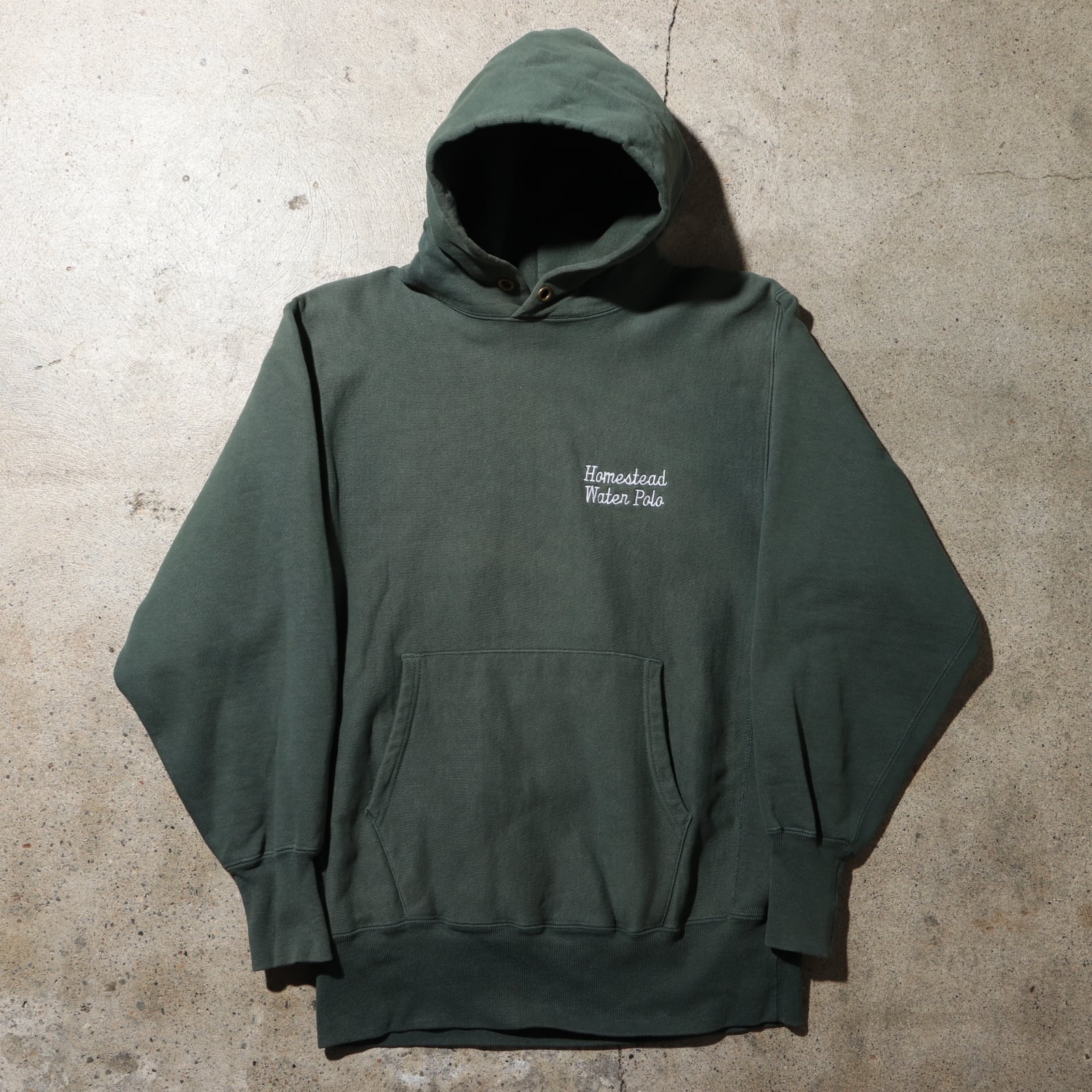 美品 L 90s USA 緑 刺繍 リバースウィーブ チャンピオン パーカー 
