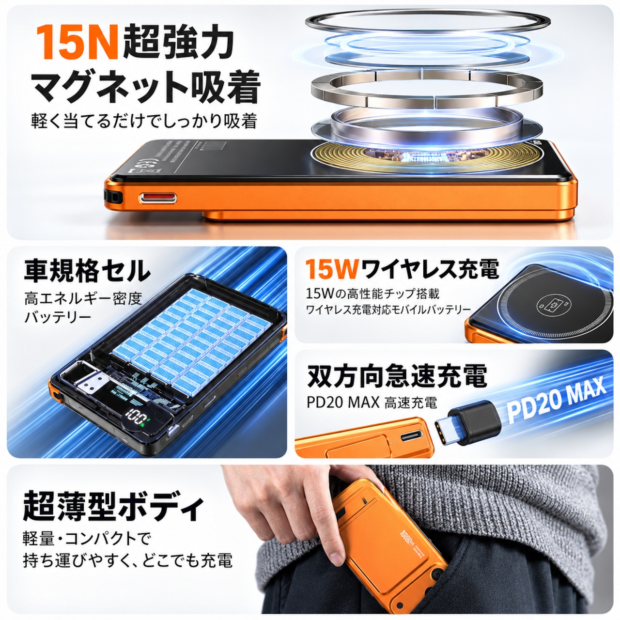 美品 iPhone6 ゴールド128GB バッテリー最大容量100% 充電器付 S128.10000mAh マグネット式モバイルバッテリー 20W急速充電・15W