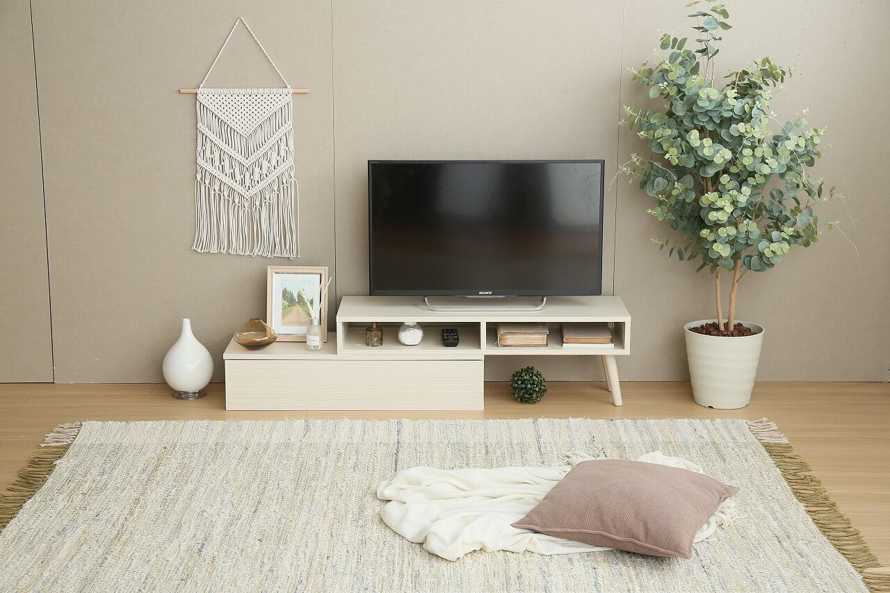 北欧風 伸縮テレビ台（ホワイトウォッシュ、ブラウン）オシャレな家具 
