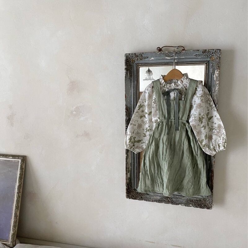 【BABY&KID】韓国風しわノースリーブワンピース