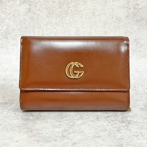 GUCCI グッチ GGマーモント コンパクトウォレット 三つ折り財布 レザー ブラウン