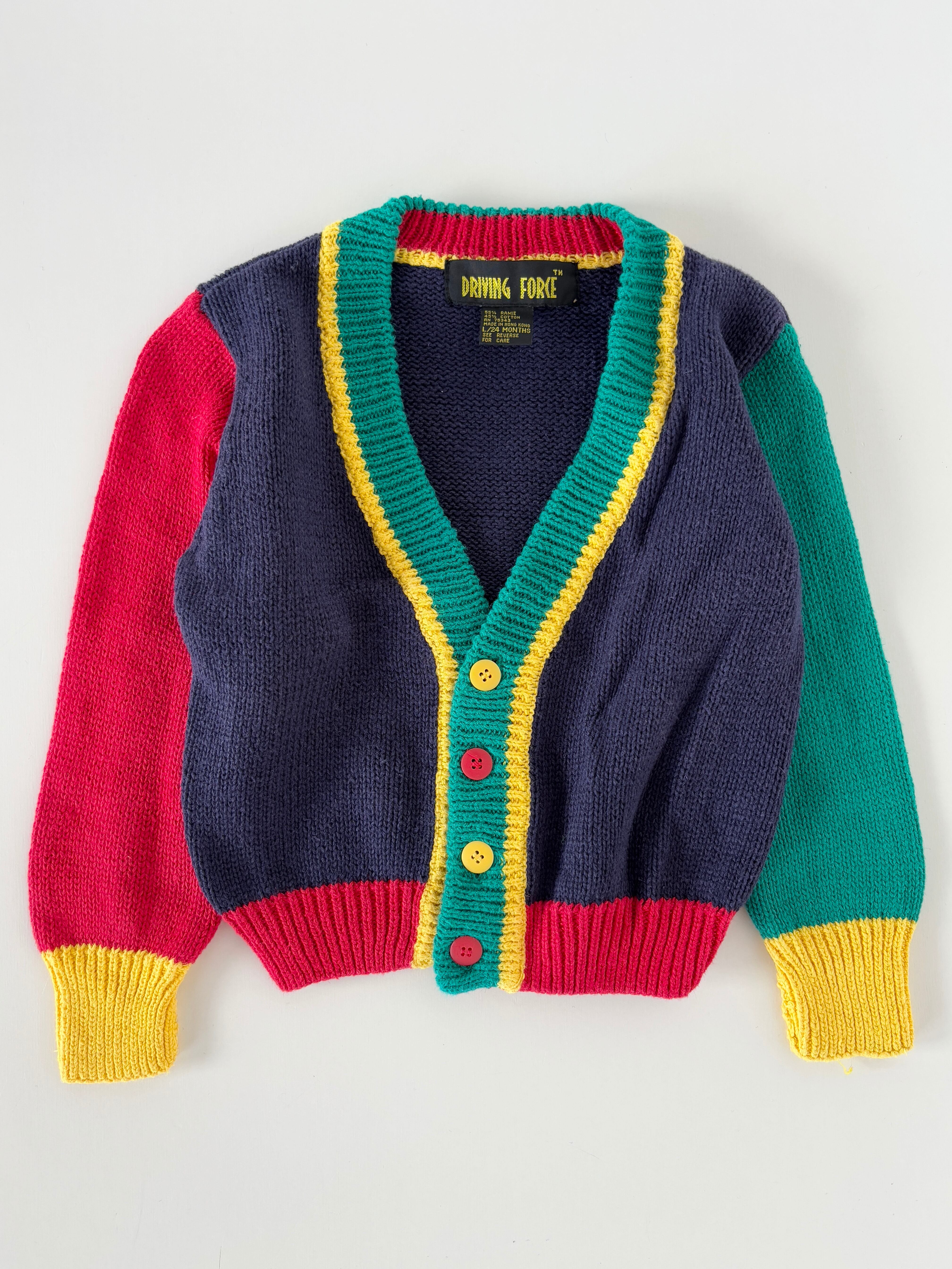 【2T相当・vintage 】カラーブロックカーディガン