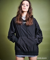 スパンコールスリーブナイロンフーディー (BLACK) CQ-47039